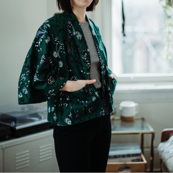 Thief & Bandit Sweaters - Thief & Bandit Raw Silk Kimono Jacket Emerald Thistle